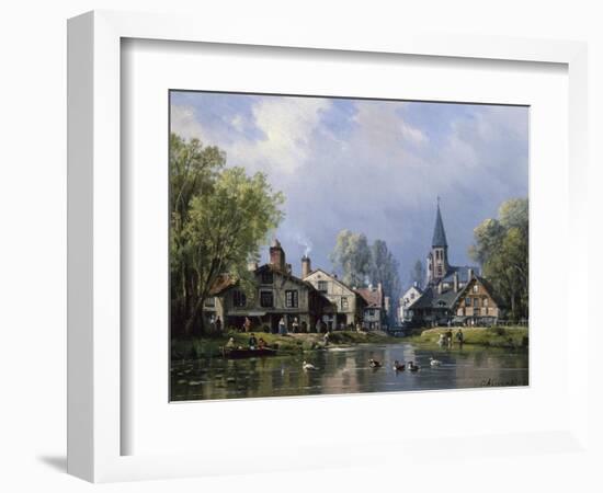 A Busy Riverside Village-Charles Euphrasie Kuwasseg-Framed Giclee Print