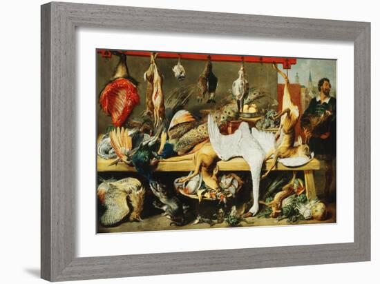 A Butcher's Stall with Cats and Kittens playing and a Butcher holding a Boar's Head-Frans Snyders-Framed Giclee Print