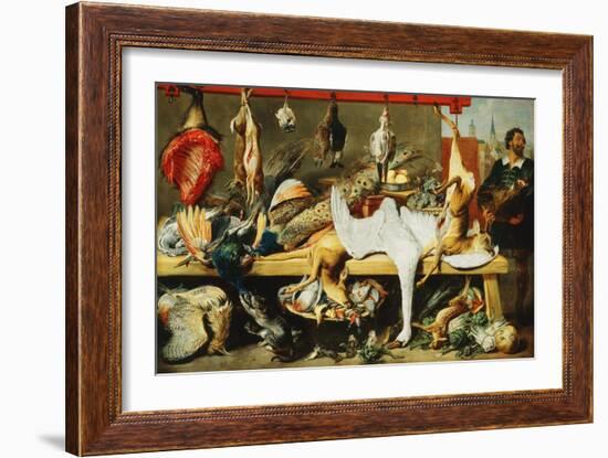 A Butcher's Stall with Cats and Kittens playing and a Butcher holding a Boar's Head-Frans Snyders-Framed Giclee Print