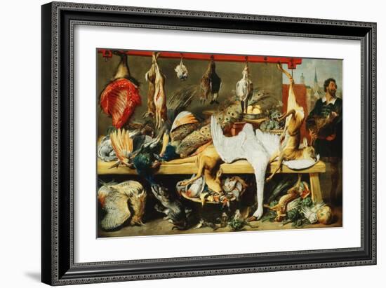 A Butcher's Stall with Cats and Kittens playing and a Butcher holding a Boar's Head-Frans Snyders-Framed Giclee Print