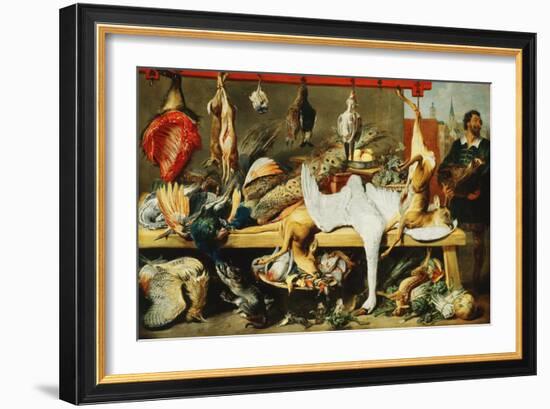 A Butcher's Stall with Cats and Kittens playing and a Butcher holding a Boar's Head-Frans Snyders-Framed Giclee Print