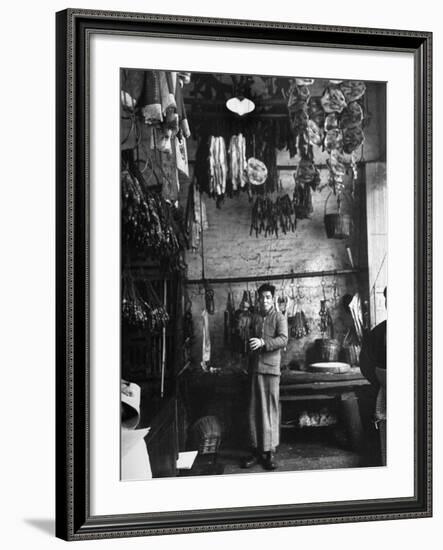 A Butcher Showing His Wares in His Shop-null-Framed Photographic Print