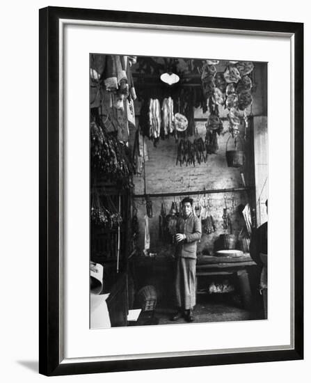 A Butcher Showing His Wares in His Shop-null-Framed Photographic Print