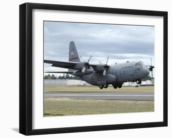 A C-130 Hercules Lands at McChord Air Force Base, Washington-Stocktrek Images-Framed Photographic Print