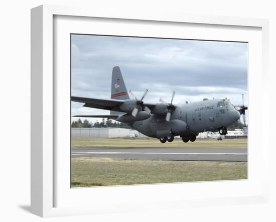 A C-130 Hercules Lands at McChord Air Force Base, Washington-Stocktrek Images-Framed Photographic Print