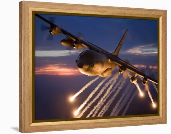 A C-130 Hercules Releases Flares During a Mission Over Kansas-Stocktrek Images-Framed Premier Image Canvas