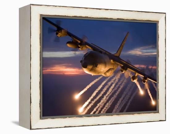 A C-130 Hercules Releases Flares During a Mission Over Kansas-Stocktrek Images-Framed Premier Image Canvas