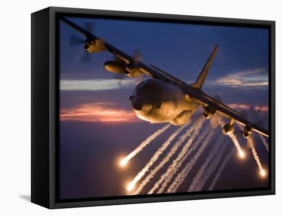 A C-130 Hercules Releases Flares During a Mission Over Kansas-Stocktrek Images-Framed Premier Image Canvas