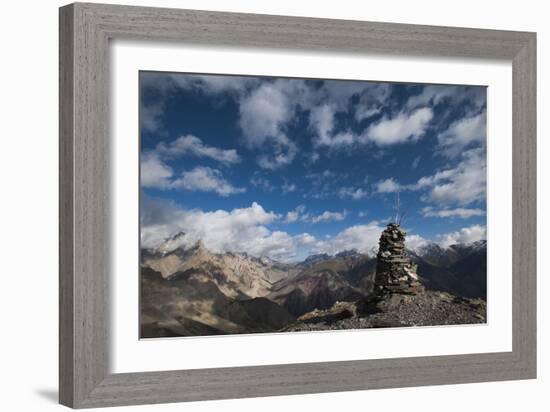 A cairn on top of the Dung Dung La in Ladakh, a remote Himalayan region in north India, Asia-Alex Treadway-Framed Photographic Print