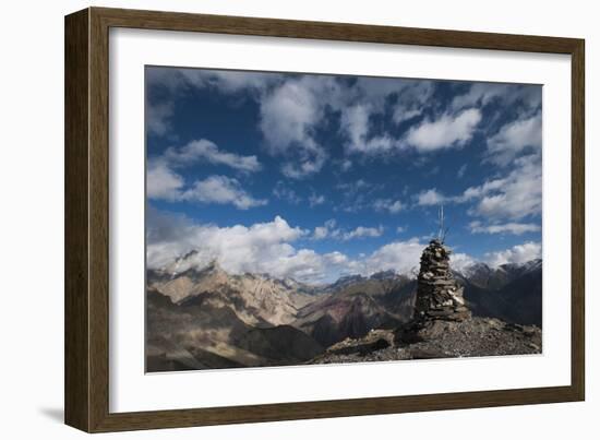 A cairn on top of the Dung Dung La in Ladakh, a remote Himalayan region in north India, Asia-Alex Treadway-Framed Photographic Print