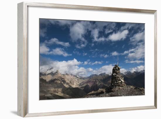 A cairn on top of the Dung Dung La in Ladakh, a remote Himalayan region in north India, Asia-Alex Treadway-Framed Photographic Print