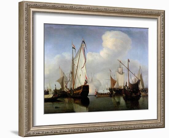 A Calm: a Dutch States Yacht Firing a Salute-Willem Van De, The Younger Velde-Framed Giclee Print