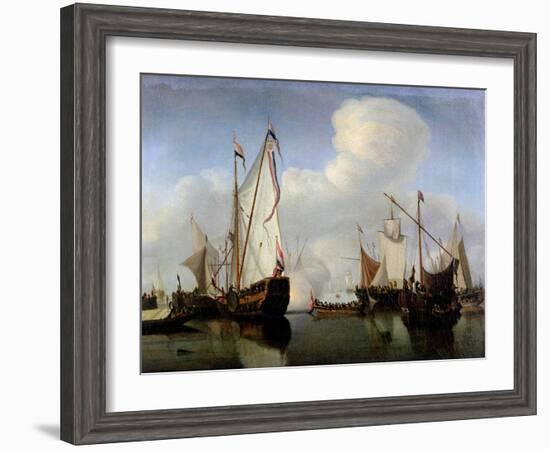 A Calm: a Dutch States Yacht Firing a Salute-Willem Van De, The Younger Velde-Framed Giclee Print