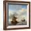 A Calm - a Smalschip and a Kaag at Anchor with an English Man-O'-War Beyond-Willem Van De, The Younger Velde-Framed Giclee Print