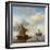 A Calm - a Smalschip and a Kaag at Anchor with an English Man-O'-War Beyond-Willem Van De, The Younger Velde-Framed Giclee Print