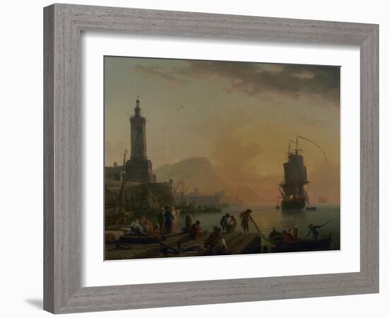 A Calm at a Mediterranean Port, 1770-Claude Joseph Vernet-Framed Giclee Print