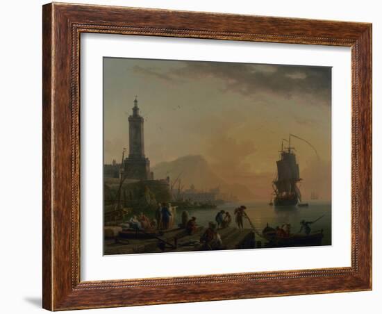 A Calm at a Mediterranean Port, 1770-Claude Joseph Vernet-Framed Giclee Print