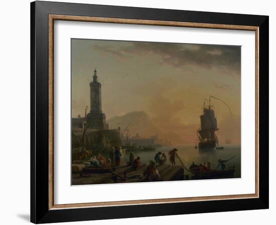 A Calm at a Mediterranean Port, 1770-Claude Joseph Vernet-Framed Giclee Print