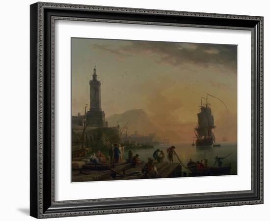 A Calm at a Mediterranean Port, 1770-Claude Joseph Vernet-Framed Giclee Print