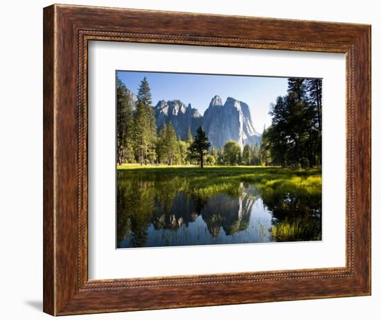 A Calm Reflection of the Cathedral Spires in Yosemite Valley in Yosemite, California-Sergio Ballivian-Framed Photographic Print