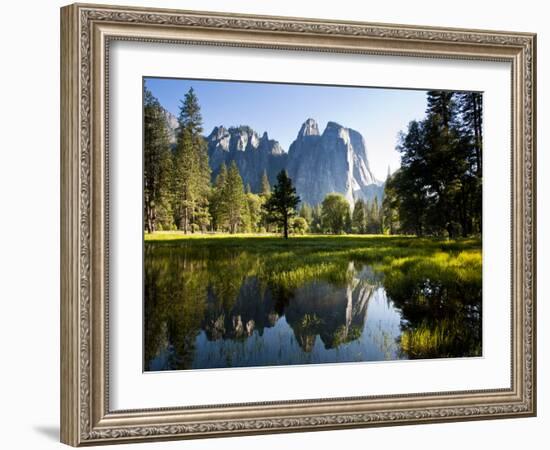 A Calm Reflection of the Cathedral Spires in Yosemite Valley in Yosemite, California-Sergio Ballivian-Framed Photographic Print