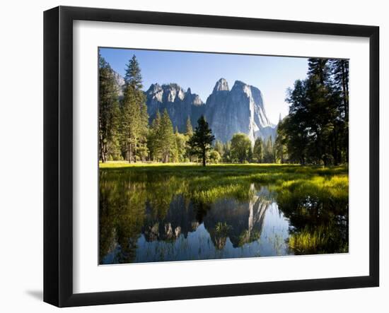 A Calm Reflection of the Cathedral Spires in Yosemite Valley in Yosemite, California-Sergio Ballivian-Framed Photographic Print