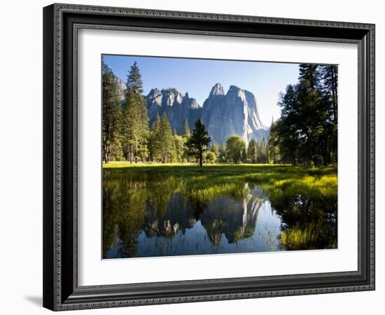 A Calm Reflection of the Cathedral Spires in Yosemite Valley in Yosemite, California-Sergio Ballivian-Framed Photographic Print