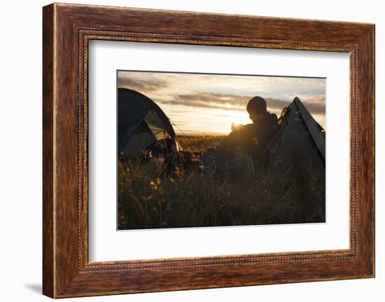 A camper sits in the evening sun, Picws Du, Black Mountain, Brecon Beacons National Park, Wales, Un-Charlie Harding-Framed Photographic Print