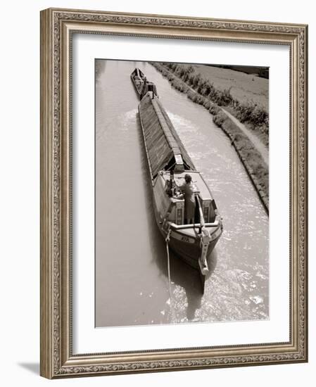 A Canal Boat Transporting Cargo Along the The Narrow Waterway Near Kings Langley, Hertfordshire-null-Framed Photographic Print