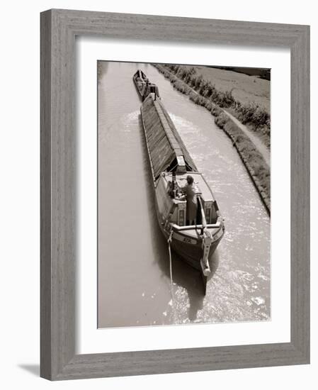 A Canal Boat Transporting Cargo Along the The Narrow Waterway Near Kings Langley, Hertfordshire-null-Framed Photographic Print