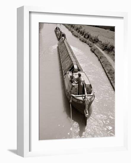 A Canal Boat Transporting Cargo Along the The Narrow Waterway Near Kings Langley, Hertfordshire-null-Framed Photographic Print