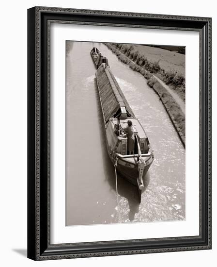 A Canal Boat Transporting Cargo Along the The Narrow Waterway Near Kings Langley, Hertfordshire-null-Framed Photographic Print