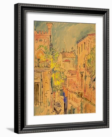 A Canal in Venice, 1922 (W/C, Ink and Pencil on Paper)-George Leslie Hunter-Framed Giclee Print