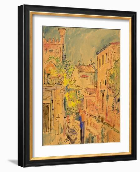 A Canal in Venice, 1922 (W/C, Ink and Pencil on Paper)-George Leslie Hunter-Framed Giclee Print