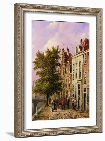 A Canal Scene in Germany (Oil on Wood)-Johannes Franciscus Spohler-Framed Giclee Print