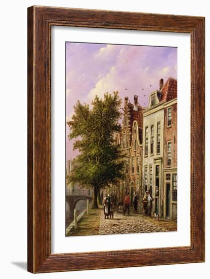 A Canal Scene in Germany (Oil on Wood)-Johannes Franciscus Spohler-Framed Giclee Print