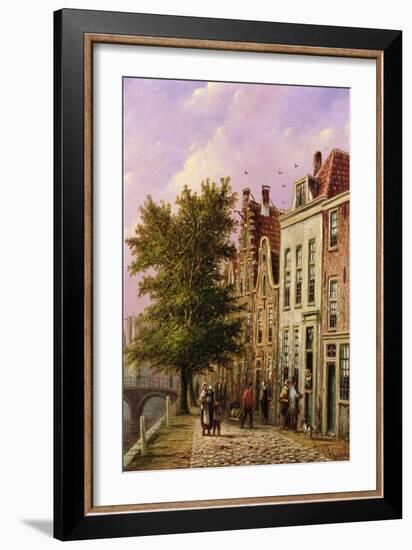 A Canal Scene in Germany (Oil on Wood)-Johannes Franciscus Spohler-Framed Giclee Print