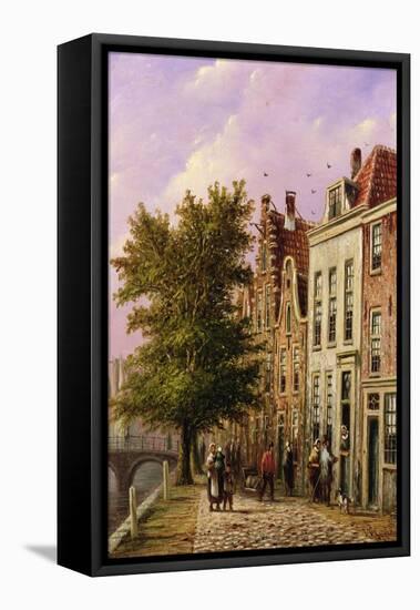 A Canal Scene in Germany (Oil on Wood)-Johannes Franciscus Spohler-Framed Premier Image Canvas