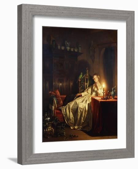 A Candlelit Interior with a Lady Seated at a Table, 1865-Petrus van Schendel-Framed Giclee Print