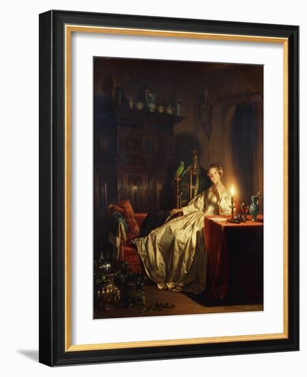 A Candlelit Interior with a Lady Seated at a Table, 1865-Petrus van Schendel-Framed Giclee Print