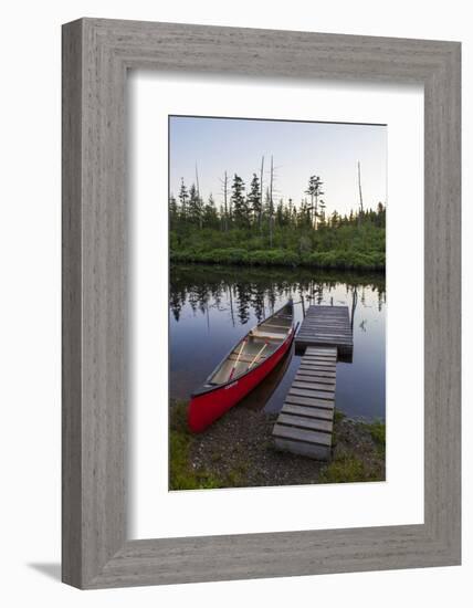 A Canoe Dock on the Cold Stream in the Northern Forests, Maine-Jerry & Marcy Monkman-Framed Photographic Print