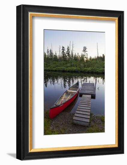 A Canoe Dock on the Cold Stream in the Northern Forests, Maine-Jerry & Marcy Monkman-Framed Photographic Print