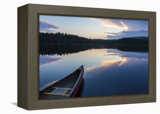 A Canoe on Little Berry Pond in Maine's Northern Forest. Sunset-Jerry & Marcy Monkman-Framed Premier Image Canvas