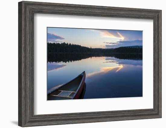 A Canoe on Little Berry Pond in Maine's Northern Forest. Sunset-Jerry & Marcy Monkman-Framed Photographic Print