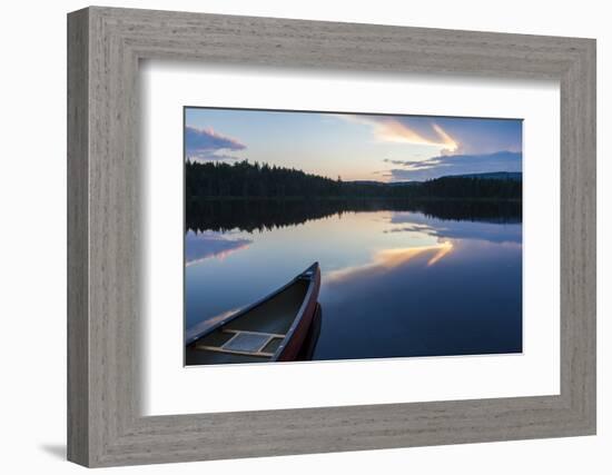 A Canoe on Little Berry Pond in Maine's Northern Forest. Sunset-Jerry & Marcy Monkman-Framed Photographic Print