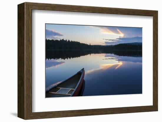 A Canoe on Little Berry Pond in Maine's Northern Forest. Sunset-Jerry & Marcy Monkman-Framed Photographic Print