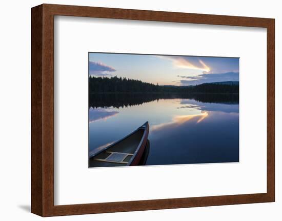 A Canoe on Little Berry Pond in Maine's Northern Forest. Sunset-Jerry & Marcy Monkman-Framed Photographic Print