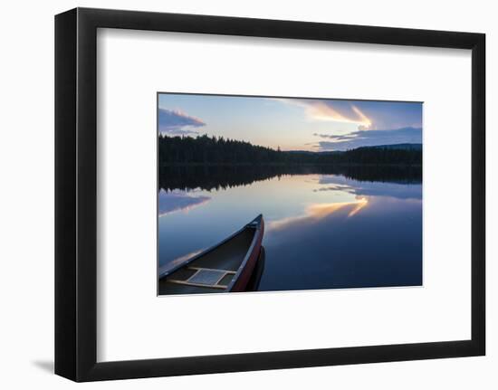 A Canoe on Little Berry Pond in Maine's Northern Forest. Sunset-Jerry & Marcy Monkman-Framed Photographic Print