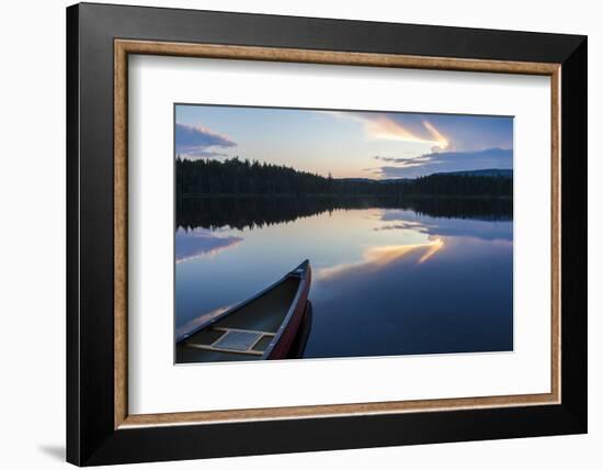 A Canoe on Little Berry Pond in Maine's Northern Forest. Sunset-Jerry & Marcy Monkman-Framed Photographic Print