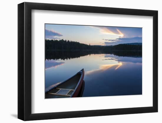 A Canoe on Little Berry Pond in Maine's Northern Forest. Sunset-Jerry & Marcy Monkman-Framed Photographic Print